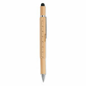 Toolbam balpen met waterpas bamboe blauwe inkt