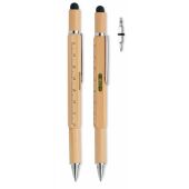Toolbam balpen met waterpas bamboe blauwe inkt