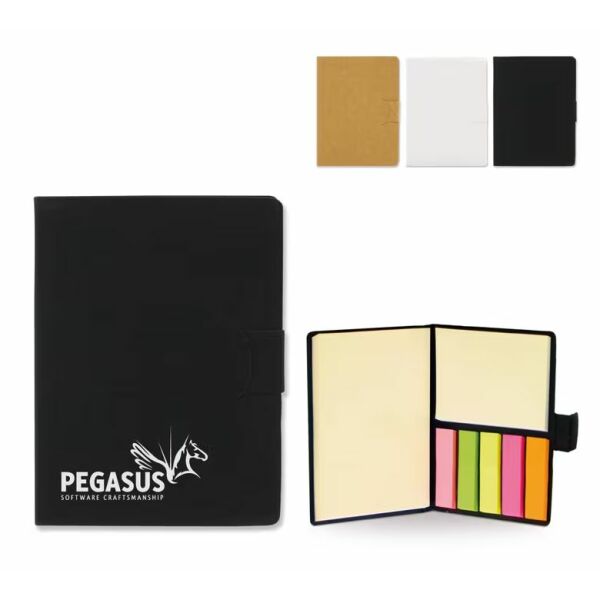 Notitieboekje met memoblaadjes en paginalabels