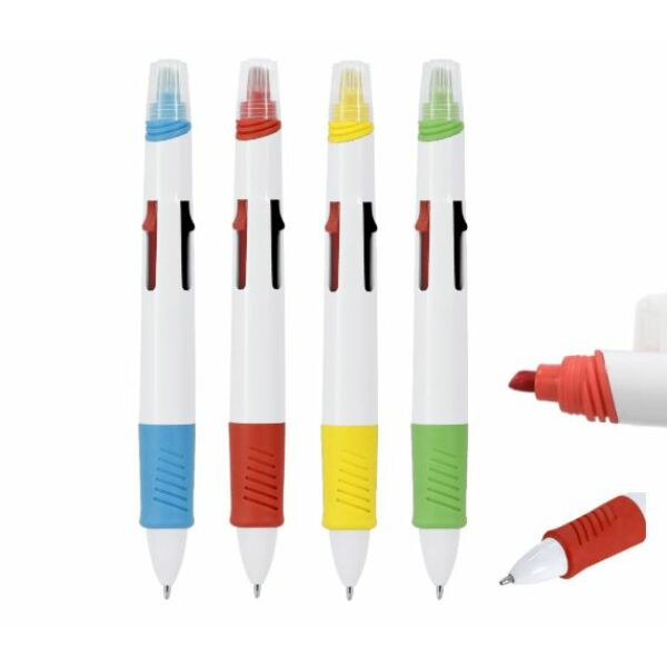 Riga vier kleuren balpen met markeerstift Riga vier kleuren balpen met markeerstift