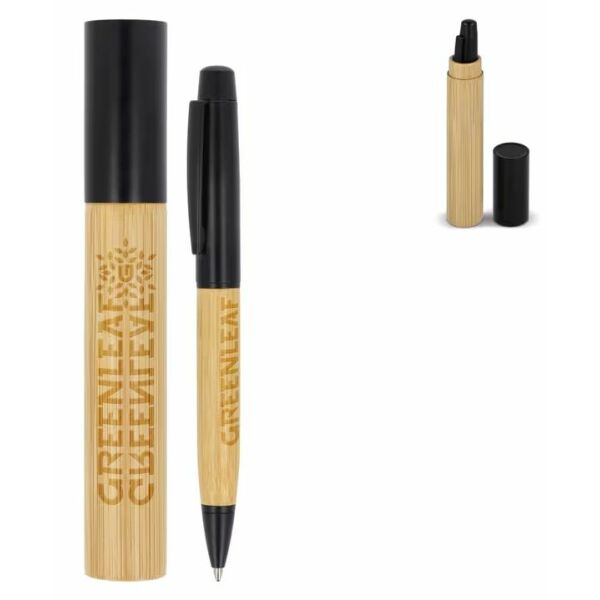 Luxe bamboe balpen met koker bedrukken of graveren Luxe bamboe balpen met koker bedrukken of graveren