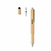 Toolbam balpen met waterpas bamboe blauwe inkt